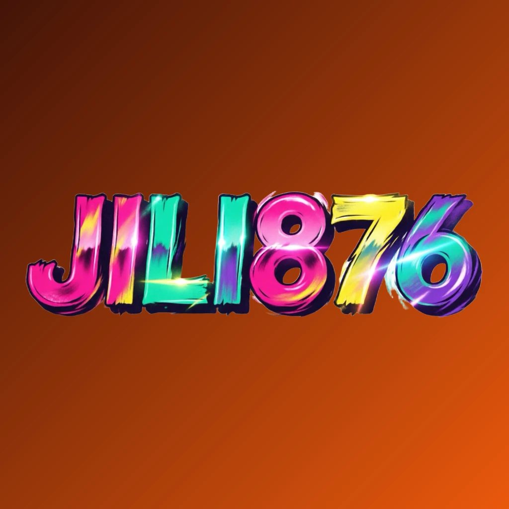 Bold arcade-style logo of JILI876 with chunky retro typography in bright pink, turquoise, yellow, and purple colors, set against a transparent background with a vibrant gaming atmosphere in a wide horizontal rectangular wordmark format for website header